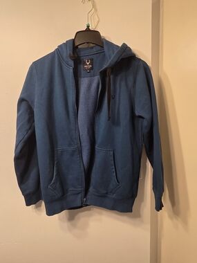 Allen Solly Blue Full-Zip Hoodie with Black Drawcords